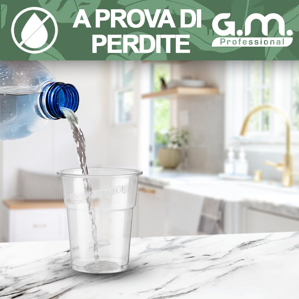 200 Bicchieri Kristal per Bevande con Coperchio da 400 ml, Biodegradabili e Compostabili, Rigidi e Resistenti, Usa e Getta, Ideale per Casa, Ufficio, Asporto Bevande Fredde