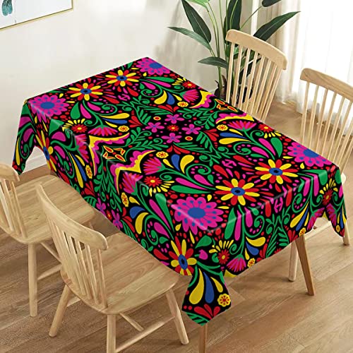 Heyfary Mexican Fiesta Tablecloth Mexico Dia De Los Muertos Cinco De Mayo Party Decorations Floral Rustic Home Kitchen Dining Room Decor-60×84Inch #TOP25