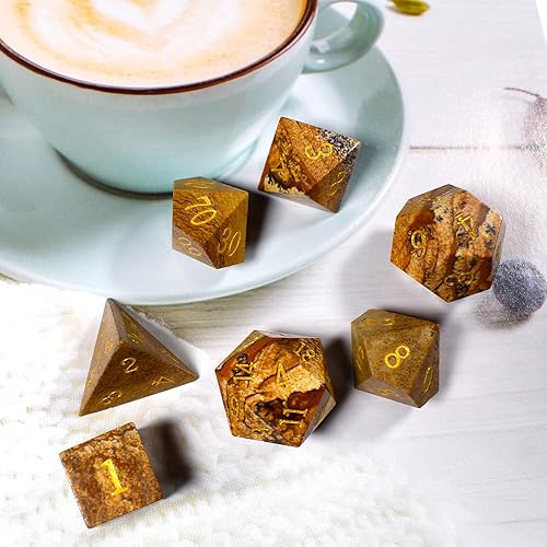 Miniatura 3 de Juego de dados DND con piedras preciosas de imagen, 7 piezas de dados de gemas reales para Calabozos y Dragones, juego de dados poliédricos con