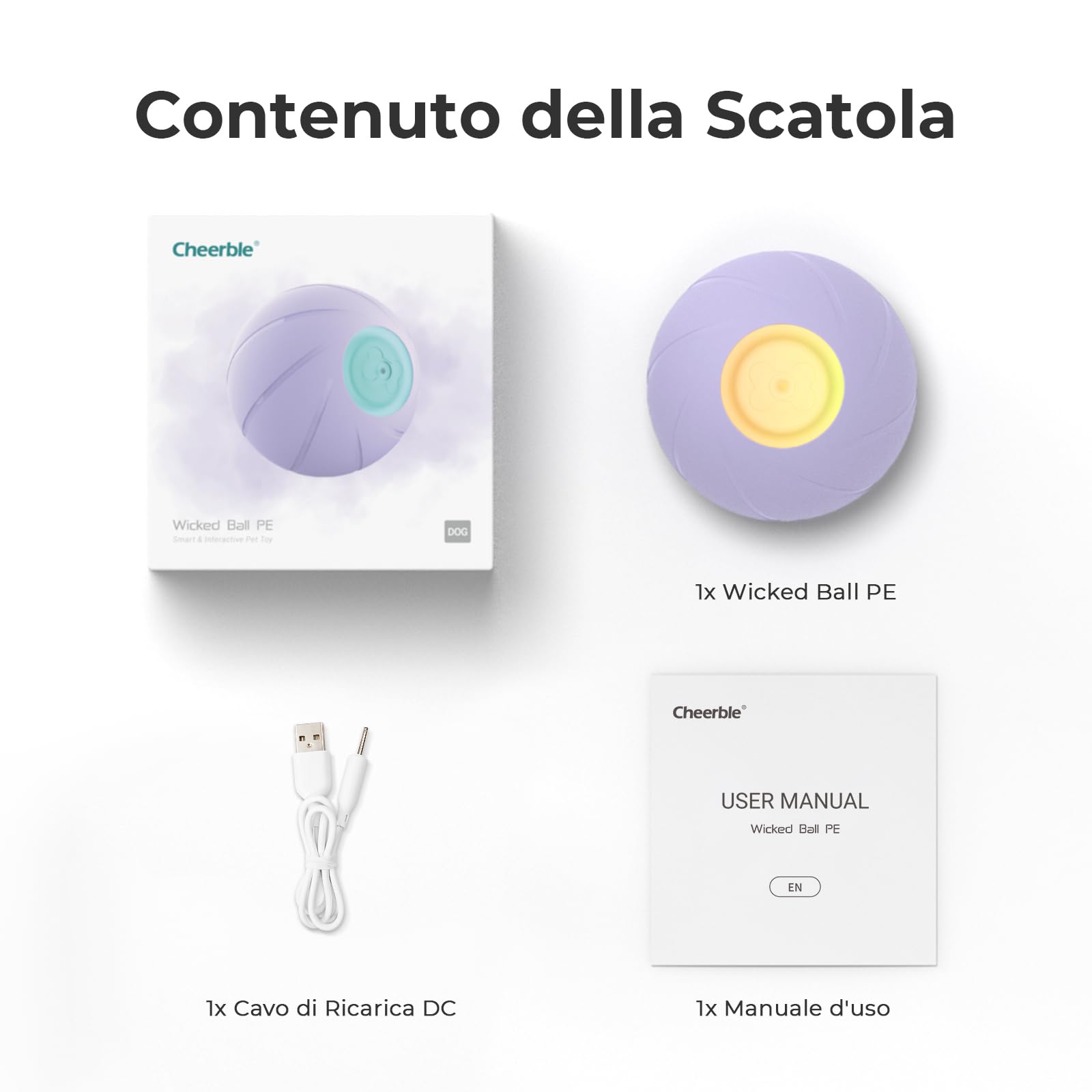 Cheerble Wicked Ball PE, 3 modalità di interazione interattiva, palla giocattolo per cani con luci a LED, ricaricabile DC, divertente regalo di compleanno per cani di grossa taglia