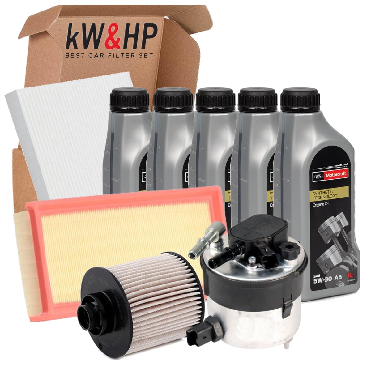 KIT TAGLIANDO 4 FILTRI + 5LT OLIO MOTORE ORIGINALE 5W-30 PER FOCUS C-MAX DM2 1.6 TDCI DIESEL (90 CV / 66 KW HHDA, DA ANNO 2005 > 2007)