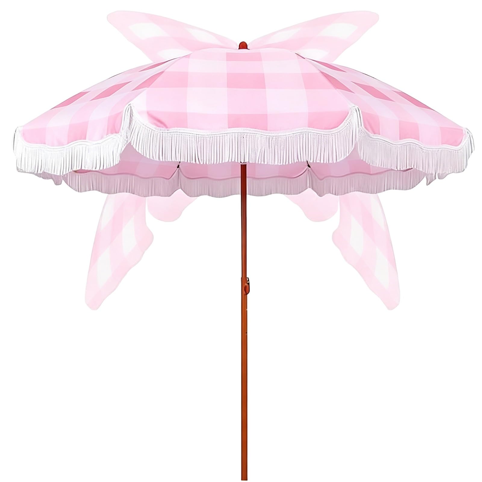 200 cm Parasol Plażowy z Frędzlami, Wodoodporny Ochrona UV Przenośny Odchylany Parasol Ogrodowy z Regulowanym Słupkiem(Pink)
