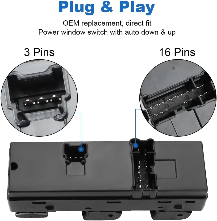 WMPHE Automatic Power Master Window Switch Compatible with Nissan Rogue 2.5L L4 2010 2011 2012 2013, Driver Left Side Power Master Window Switch 3+16 Pins, Replacement for 254011VK0A