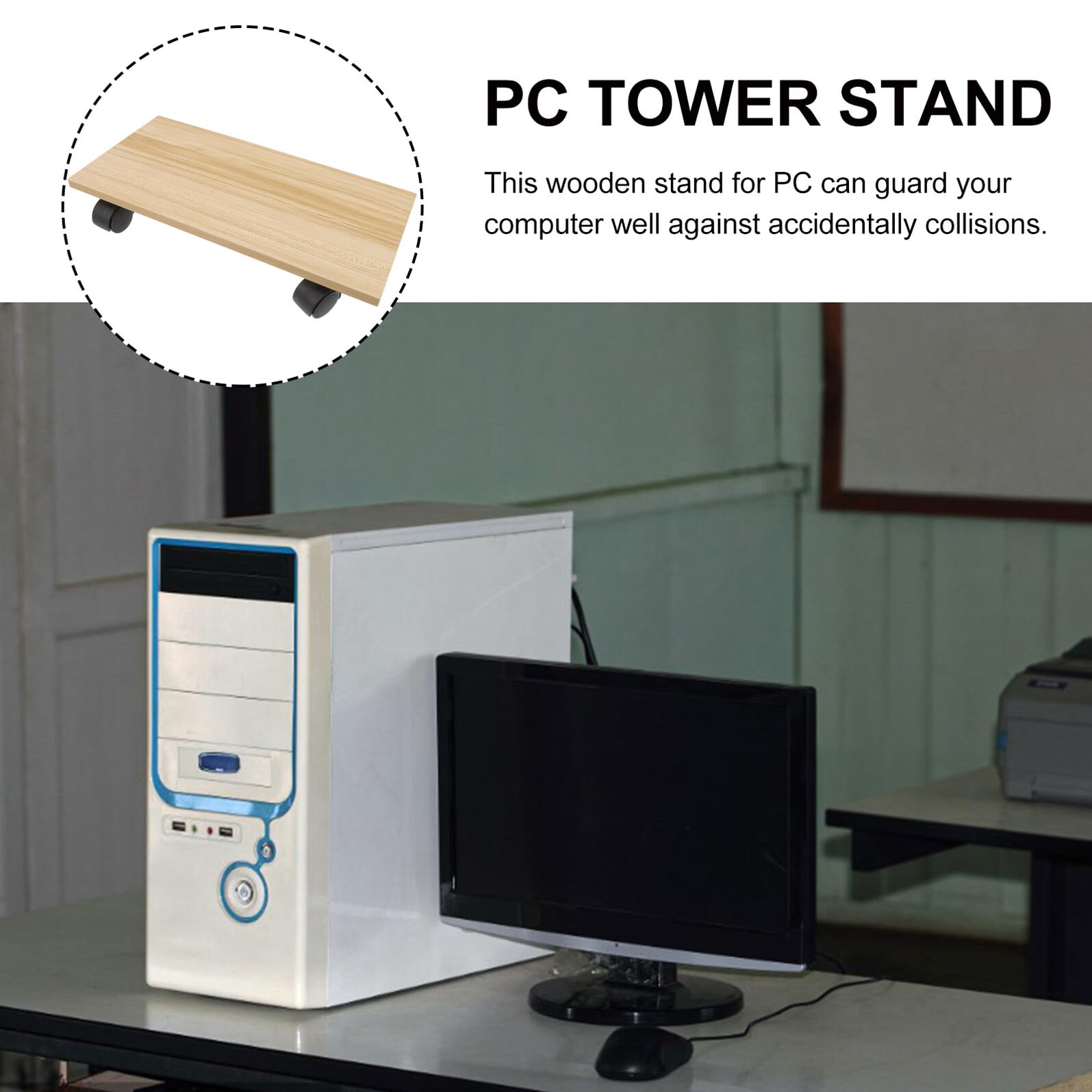 Soporte Rodante para Torre de PC de Madera Base Ajustable y Ruedas Giratorias Soporte de Suelo para Ordenador Capacidad de Carga Carrito Móvil para Escritorio Adecuado para