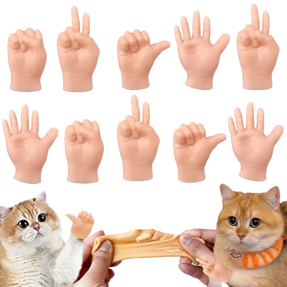 fnqiank 10 PCS Mini Hands for Cats?Small Hands Tiny Folded Hands Mini Realistic Hand Finger Puppets for Puppet Show,Gag Performance, Funny Stretchable Rubber Little Finger Hands for Cats and Puppy
