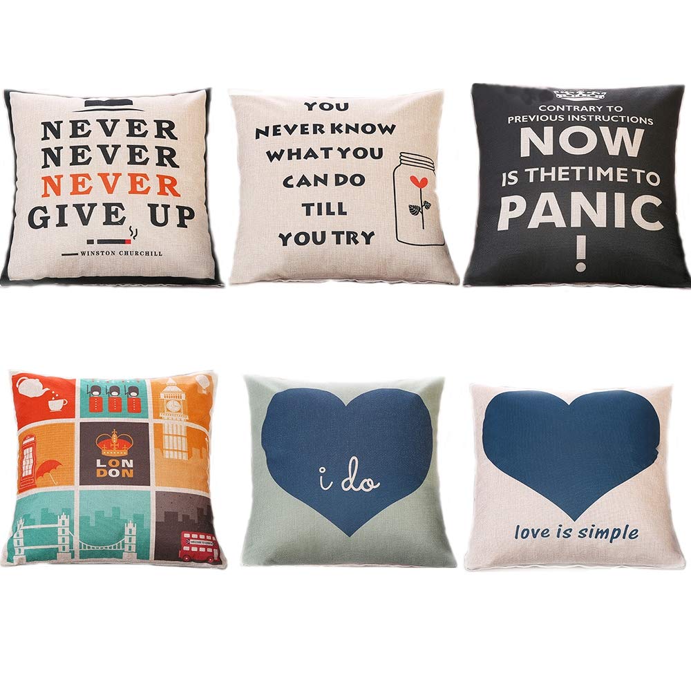 Funda De Almohada para Cojín Cuadrado Algodón Lino para Decoración para Hogar Funda De Almohada Adecuado para Sala De Estar, Sofá, Dormitorio, Automóvil, Decoración del Hogar 18 * 18 Pulgadas 6Pcs