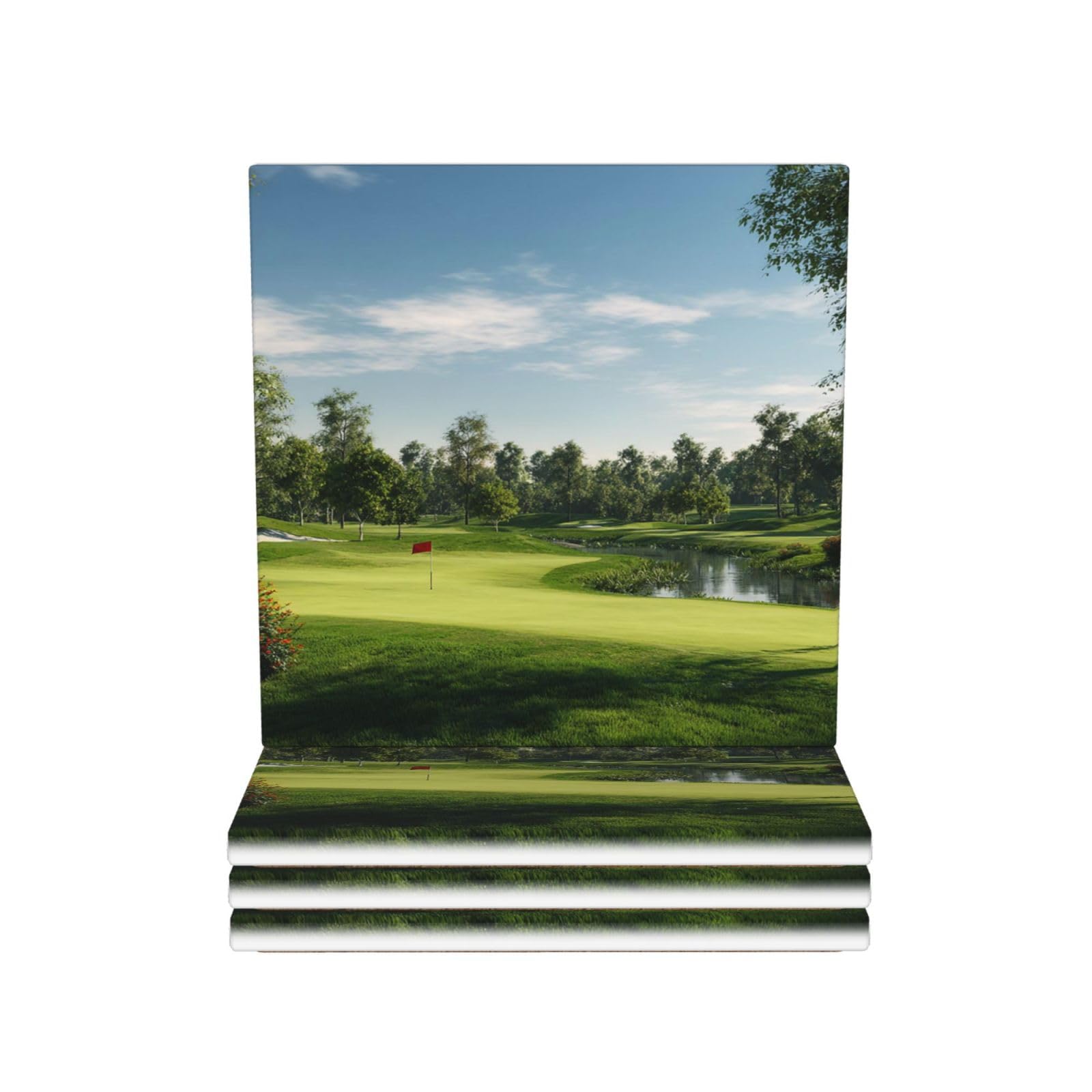 Drink Coasters Set of 4 Ceramic Coaster Golf Course Coasters for Drinks Cups Mugs Mat Pads Absorbent Non-Slip Decorative Cup Coaster for Coffee Table Kitchen Bar Home Decor