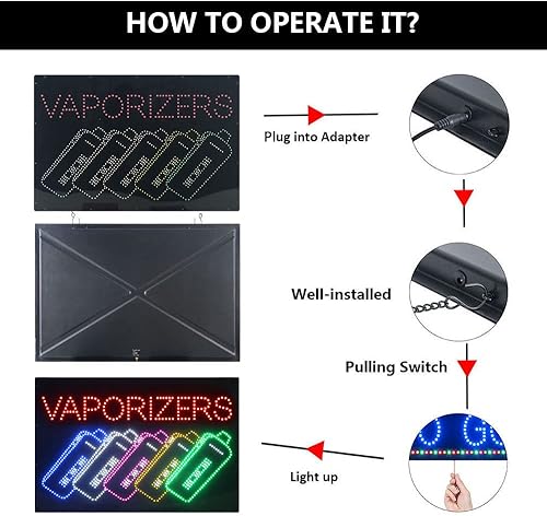 Miniatura 5 de Letrero LED para vaporizadores para negocios, letrero abierto LED súper brillante para tienda de vaporizadores, letrero de exhibición de publicidad