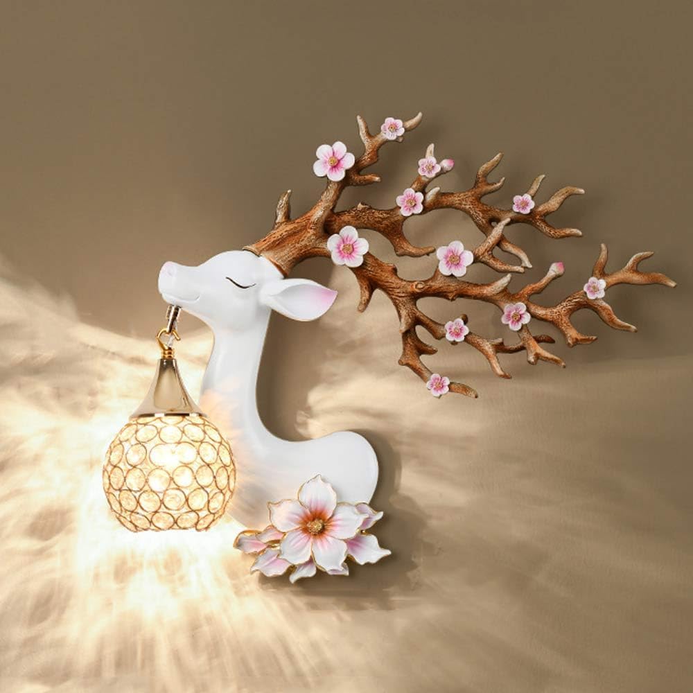 VDOQTLJT Wall Sconces Nordic Deer Antler with Cryal Lampshade Sika Dection Light Vintage YLE Re Sconce Home Room(4)