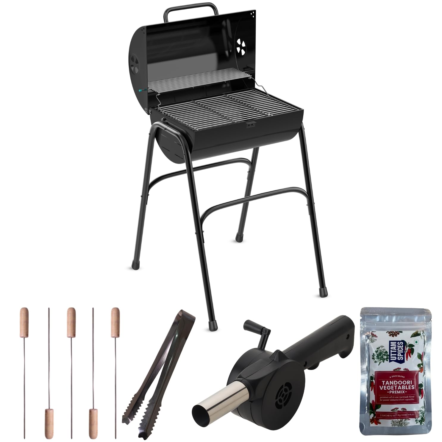Amazon Brand - Umi GrillBeat Compact Barbeque grill set for home |Large Cooking Area, Easy Assemble | Charcoal Griller BBQ With Set of Accessories 5 Skewers, Tong, Airblower, Spices (B0BXWTKBYH) Amazon Price History, Amazon Price Tracker