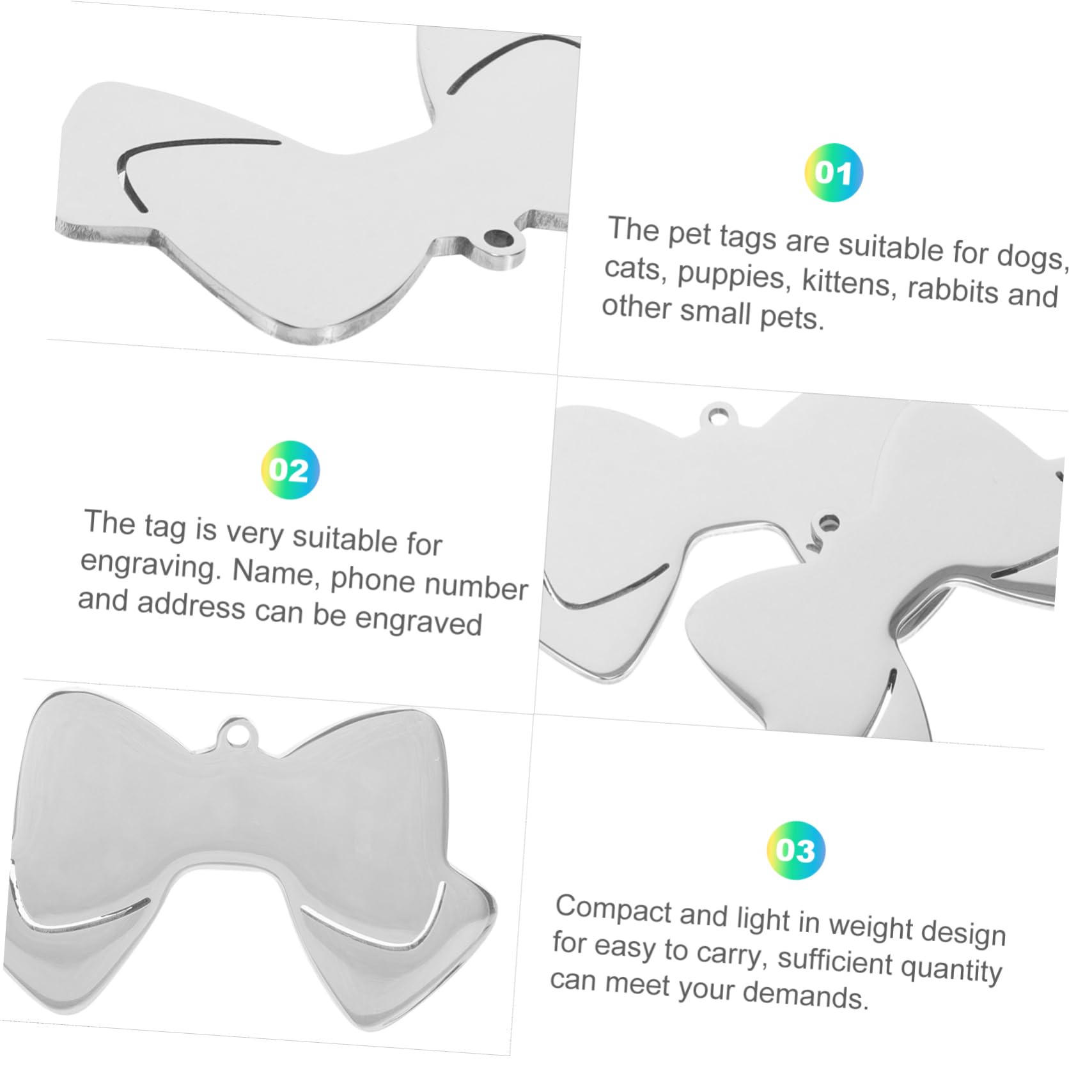 HEMOTON Etiquetas De Identificación Para Mascotas Inoxidable Con Diseño De Lazo Personalizables Con Nombre Teléfono Placas Para Perros Y Gatos Para Collar Compacto 10 Piezas X 5