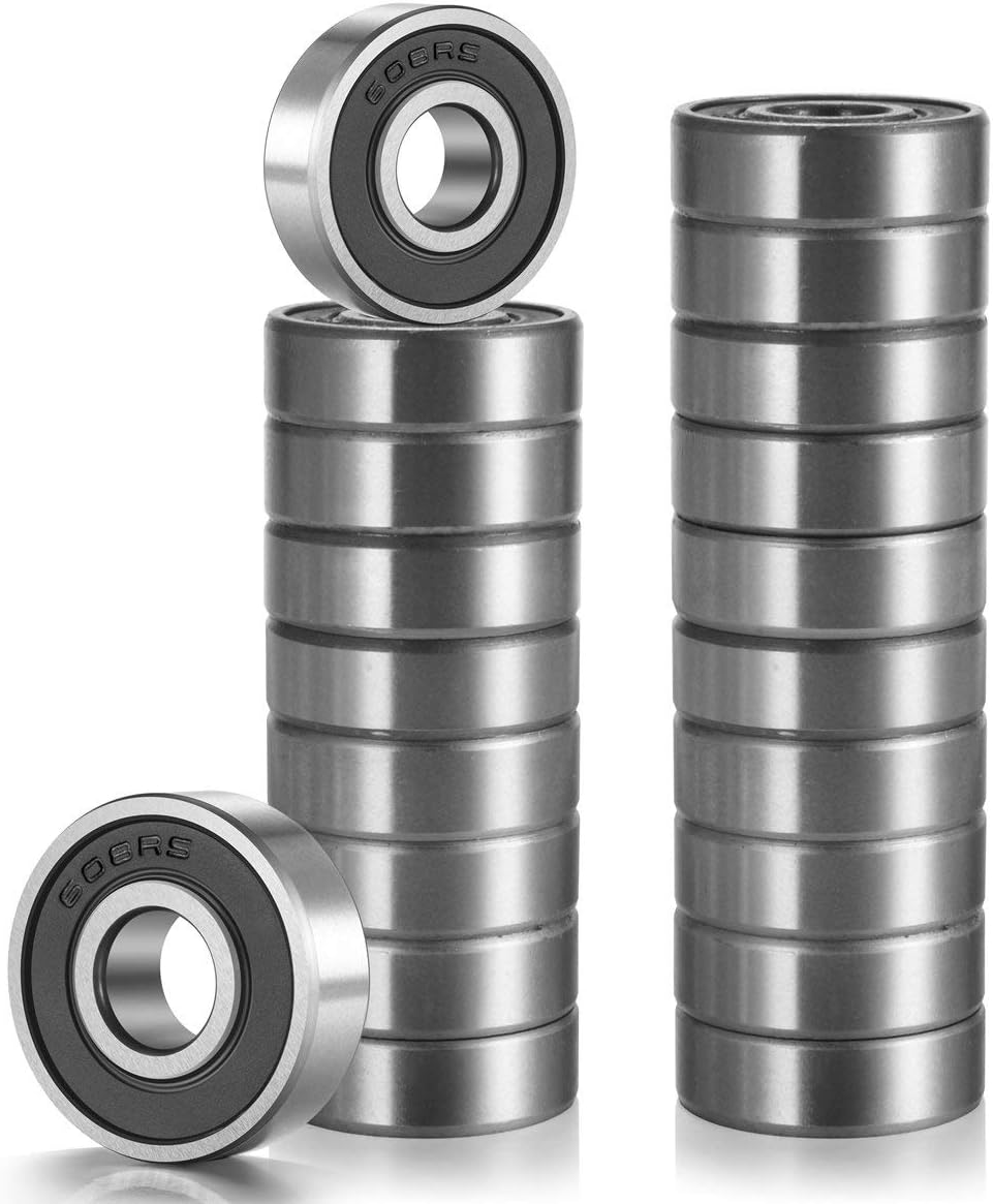 20 Pack 608-2RS Ball Bearing - Double Rubber Sealed Shielded Miniature Deep Groove 608rs Bearings for Skateboards, Inline Skates, Scooters, Roller Blade Skates & Long boards (8mm x 22mm x 7mm)