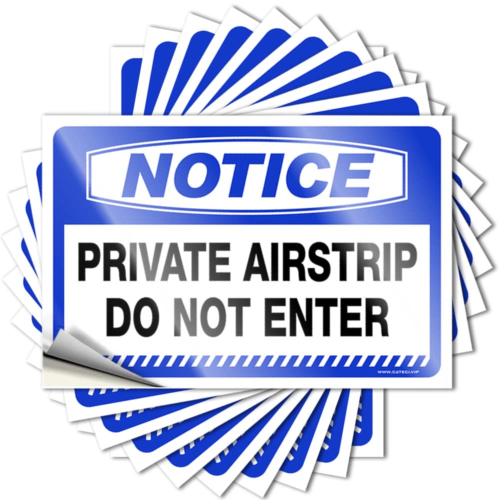 Funny Car Stickers Notice Private Airstrip Do Not Enter Stickers 10 Pcs Funny Signs for Home Bar Funny Signs for Man Cave(8X12CM)