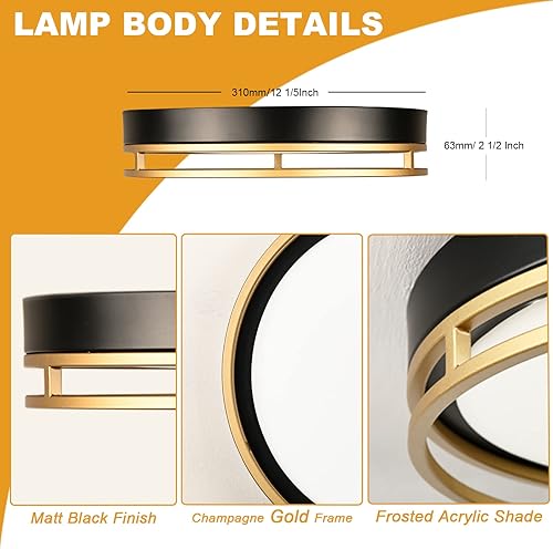 Miniatura 6 de Flynix Lámpara de techo LED de montaje empotrado de 12.5 pulgadas, 26 W, súper brillante 1700 lúmenes, 3 colores 3000 K4000 K5000 K, lámpara de