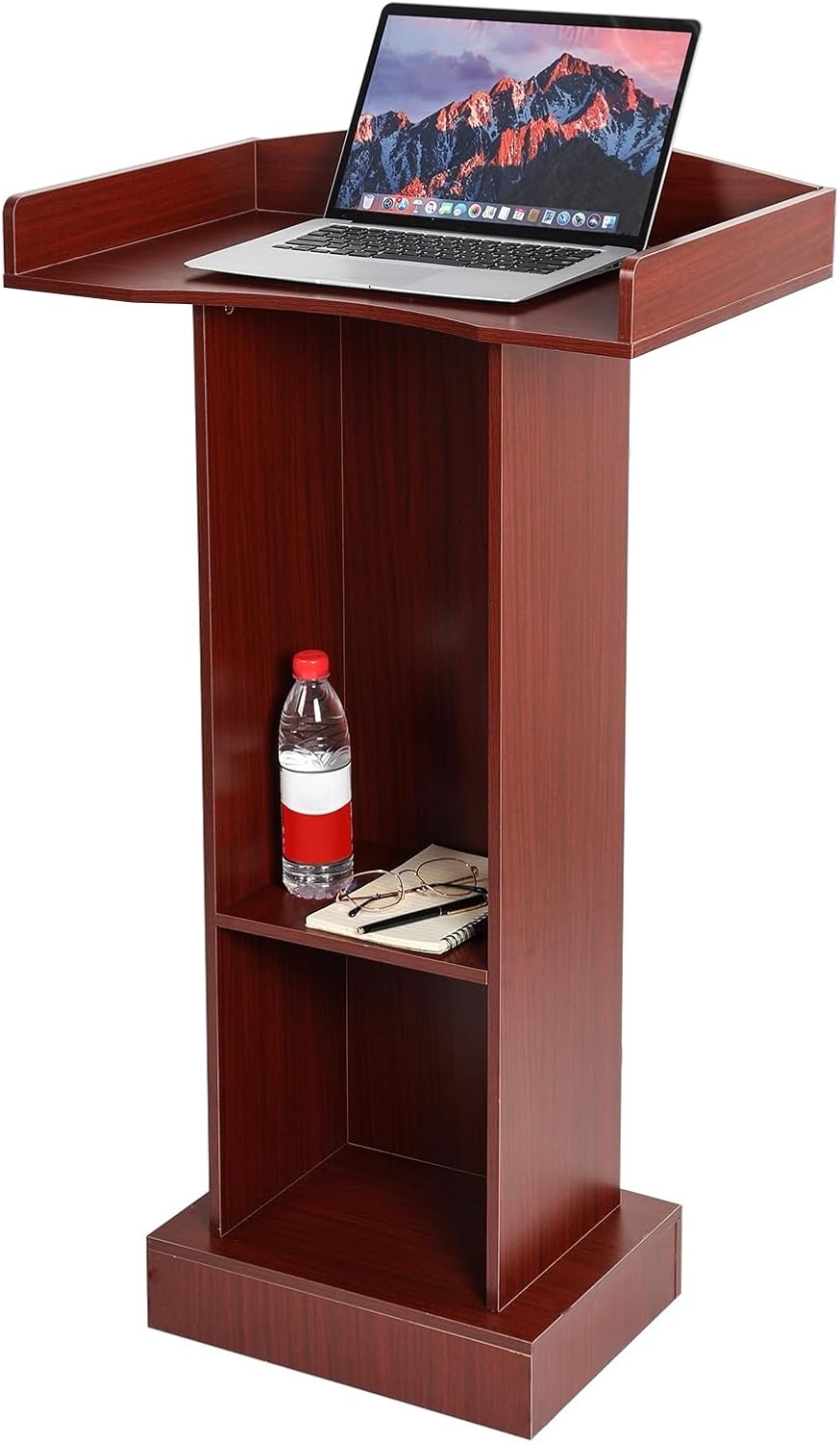 Podium Stand for Lectern Presentation Church Classroom, Pulpit with Wooden Heavy Base, Podium for Lecture, Wedding Speech Reddish Brown-classic
