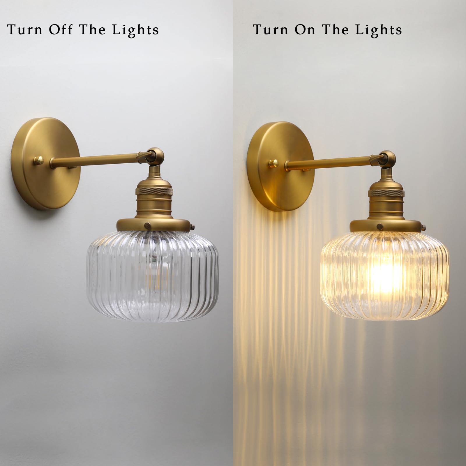 Phansthy Vintage Wandleuchte Modernes gestreiftem Klarglas Wandbeleuchtung Industrie Loft-Wandlampen im Landhausstil für Flur Schlafzimmer Wohnzimmer Küche Badezimmer Gästezimmer etc(Antike Farbe)
