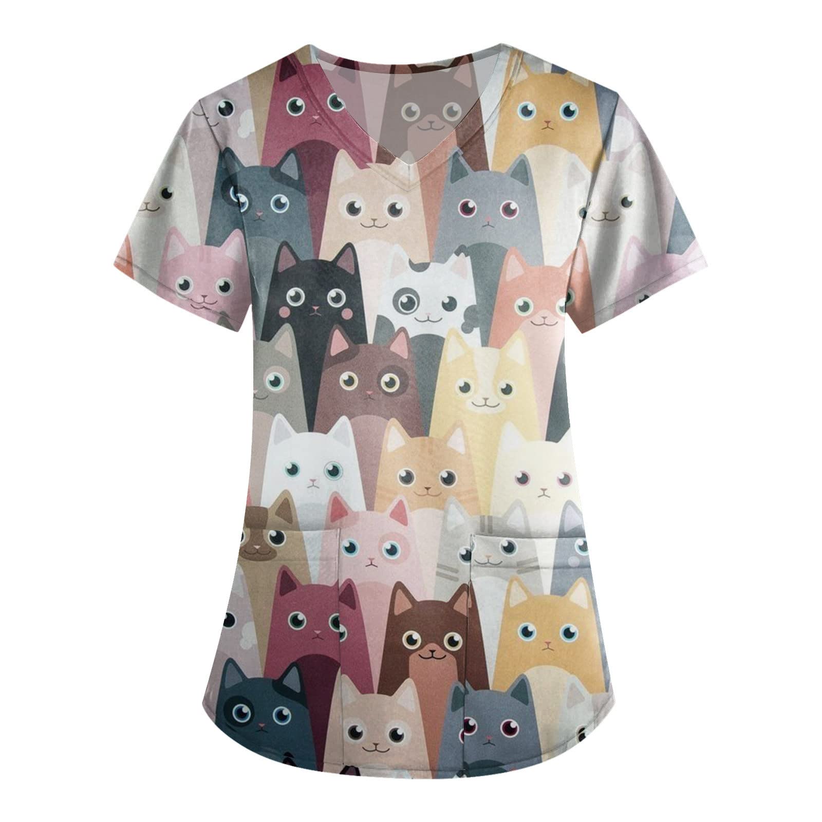 JJHAEVDY Independence Day Blouse for Women Short Sleeve Tunic Top Print Pattern Shirt V Neck Working Uniform Pocket Tee