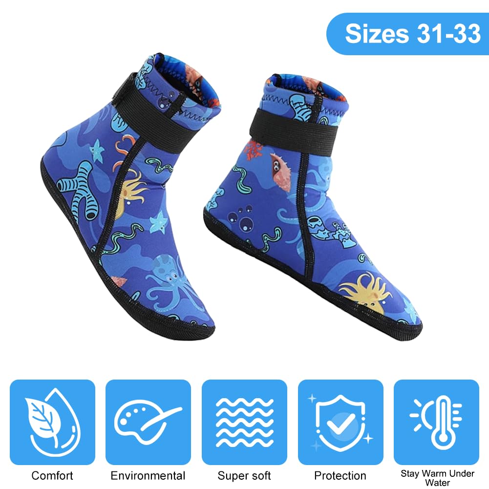 Calcetines de Neopreno, 3 mm Calcetines Piscina Antideslizante Térmico para Niño y Niña, Calcetín de Buceo Escarpines Voley Playa para Surf, Natación, Playa, Navegación, 31-33