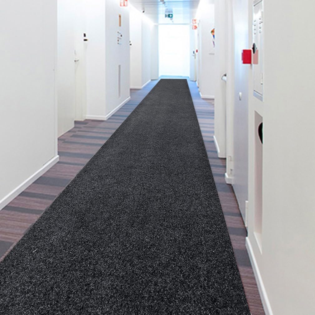 emmevi Tapis d'entrée en moquette avec sèche-cheveux, couleur unie, couloir, trottoir, 100 x 220 cm, anthracite