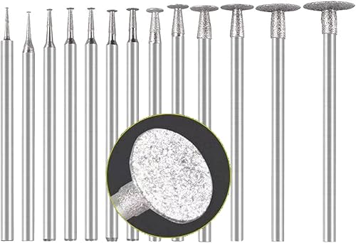 Miniatura 9 de Luo ke Juego de 13 brocas de diamante tipo triángulo - Brocas de grabado montadas en diamante de 3/32 pulgadas para herramientas rotativas