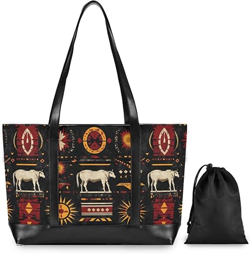 Miniatura 2 de Native American buffalo sun symbols red black Sturdy bags for women for work with zipper laptop tote bags for work for college with travel maletin
