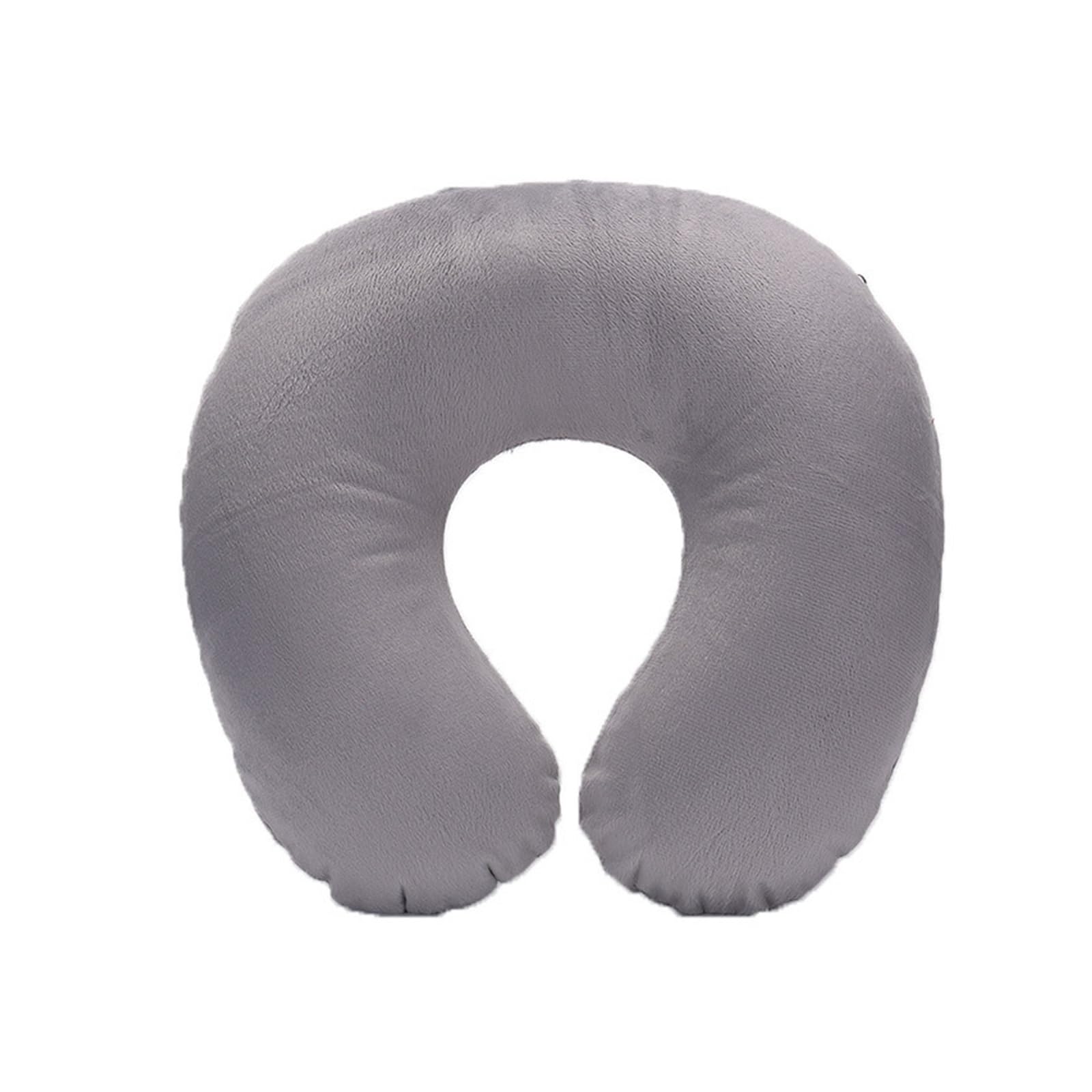 Cojín de lactancia suave en forma de U, almohada de viaje for coche, avión, oficina, almohada inflable for el cuello, funda corta de felpa, soporte de PVC for reposacabezas.(Rose red)