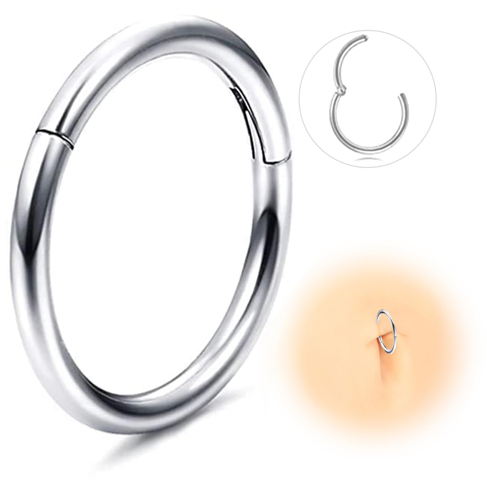 ESHIONER G23 Titanio Hipoalergénico Anillo de la Nariz Oro Plata Negro Septum Helix Cartílago Concha Anillos de Segmento Anillos de Labio 14G 16G Espesor 6MM/8MM/10MM/12MM Aro de Nariz 1 Pieza