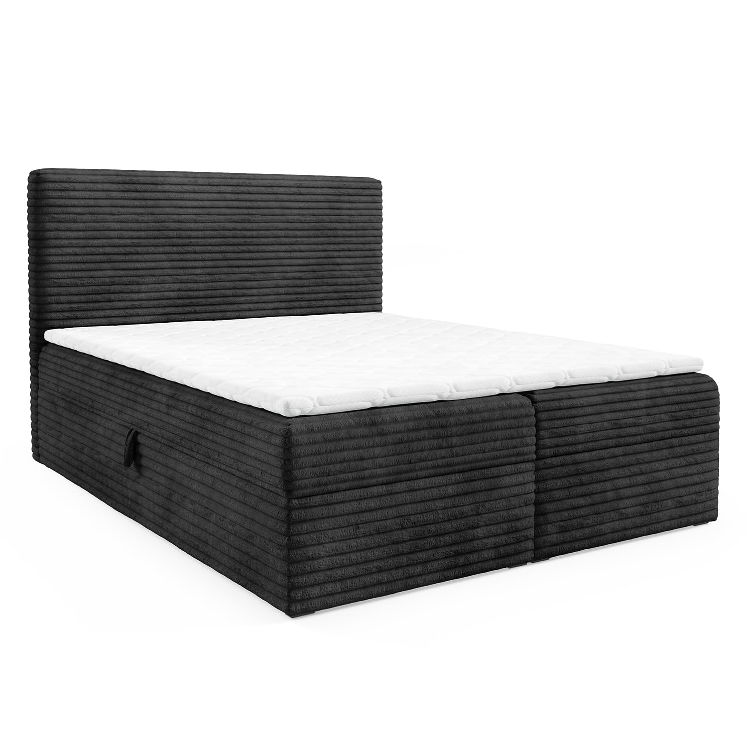 MEBLINI Boxspringbett mit Bettkasten - 120x200 - H3/Schwarz Cordstoff - Talia - Gepolstert Doppelbett mit Matratze und Topper - Polsterbett mit Stauraum - Bett mit Kopfteil - Stauraumbett