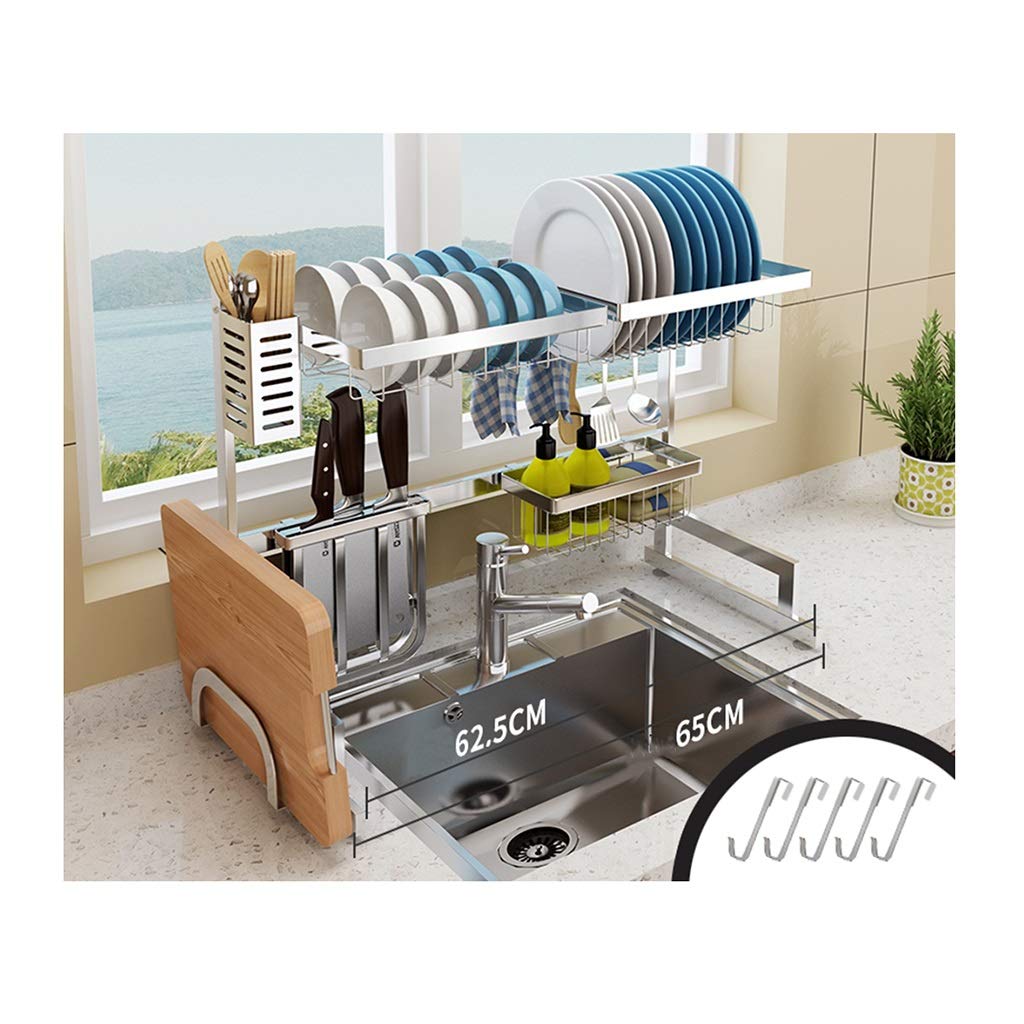 XSJZ Dish Drying Rack Over Sink Double-slot Stainless Steel Drain Rack,  Lacquered Stainless Steel, L-shaped Solid Structure, Suitable for Home