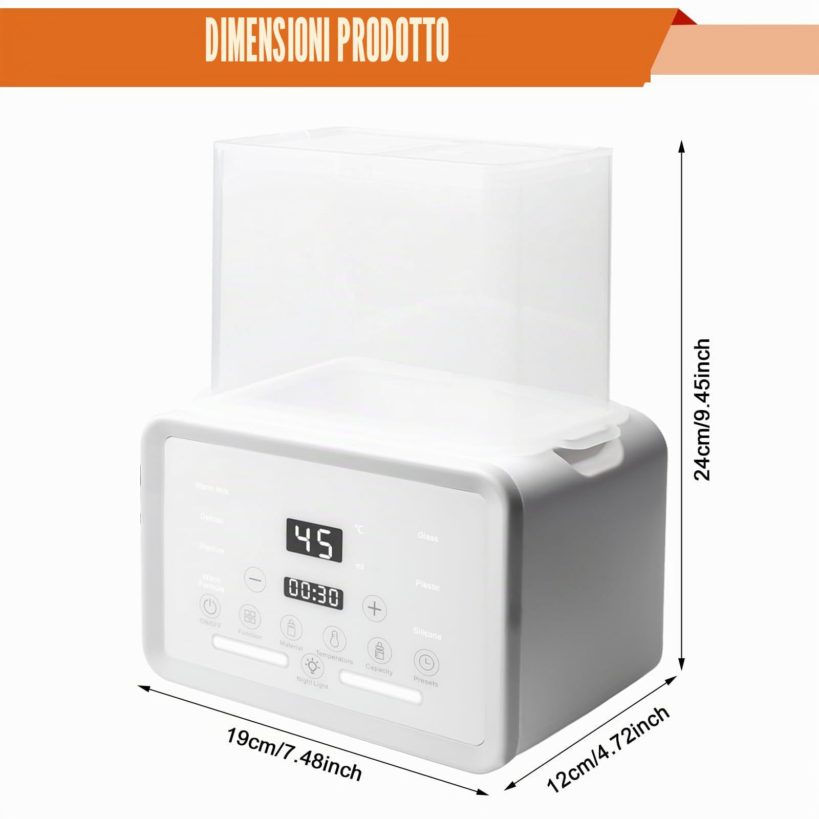 Scaldabiberon per bambini, sterilizzatore 8 in 1, per bottiglie, riscaldamento rapido per latte materno e formula, sterilizzazione a vapore, 3-7 minuti, senza BPA