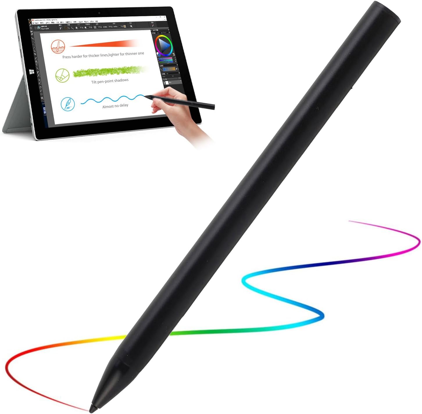 Pen For HP x360 Spectre x360 Envy x360, 4096 Level Pressure Sensitivity Laptop Pencil, Rechargeable Pen For Laptop, Black