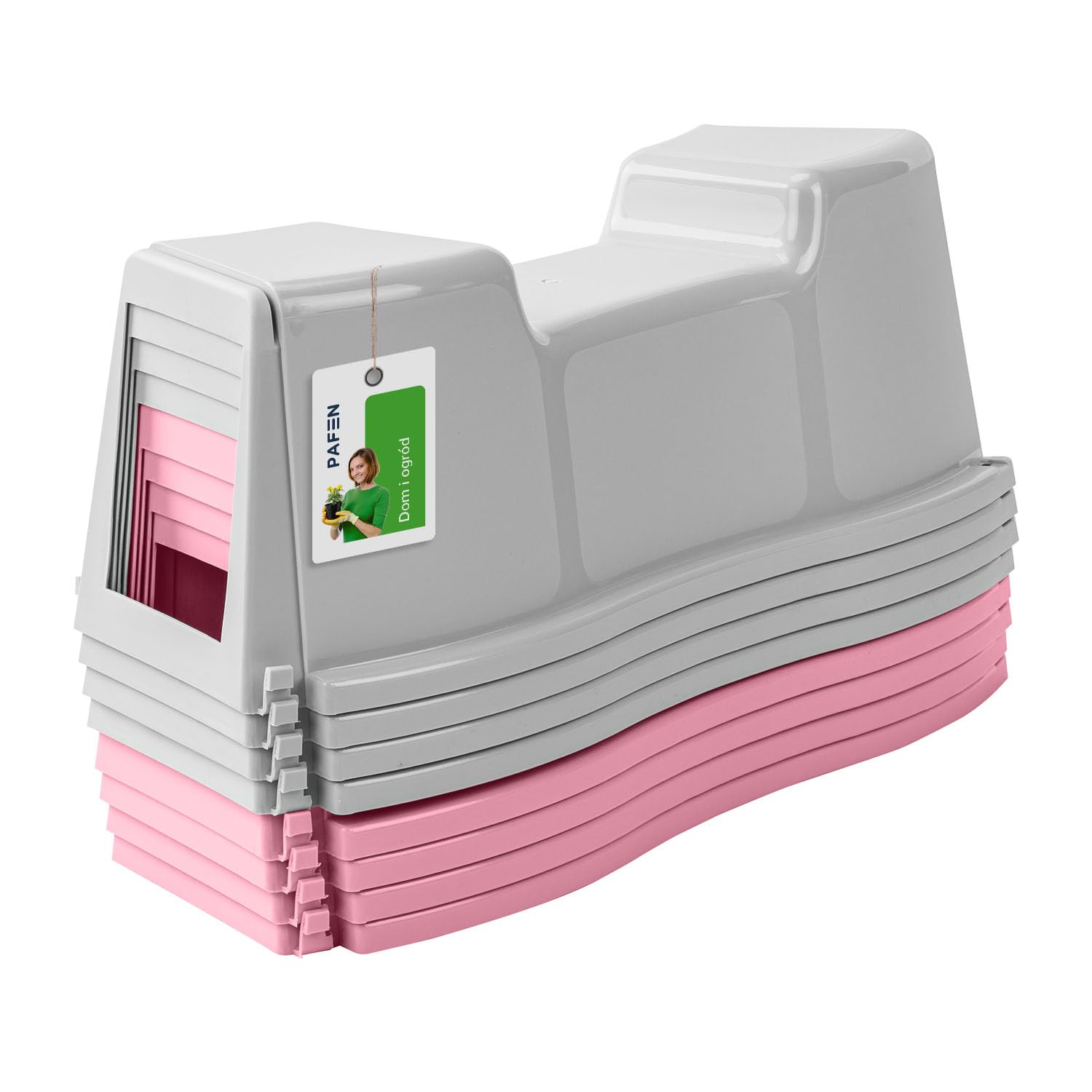 Sandkasten für Kinder mit Spielzeug - 160 x 22 cm - Modularer Sandbox 8 Elemente Runder Sandkiste für Garten Outdoor | Grau/rosa | Kunststoff