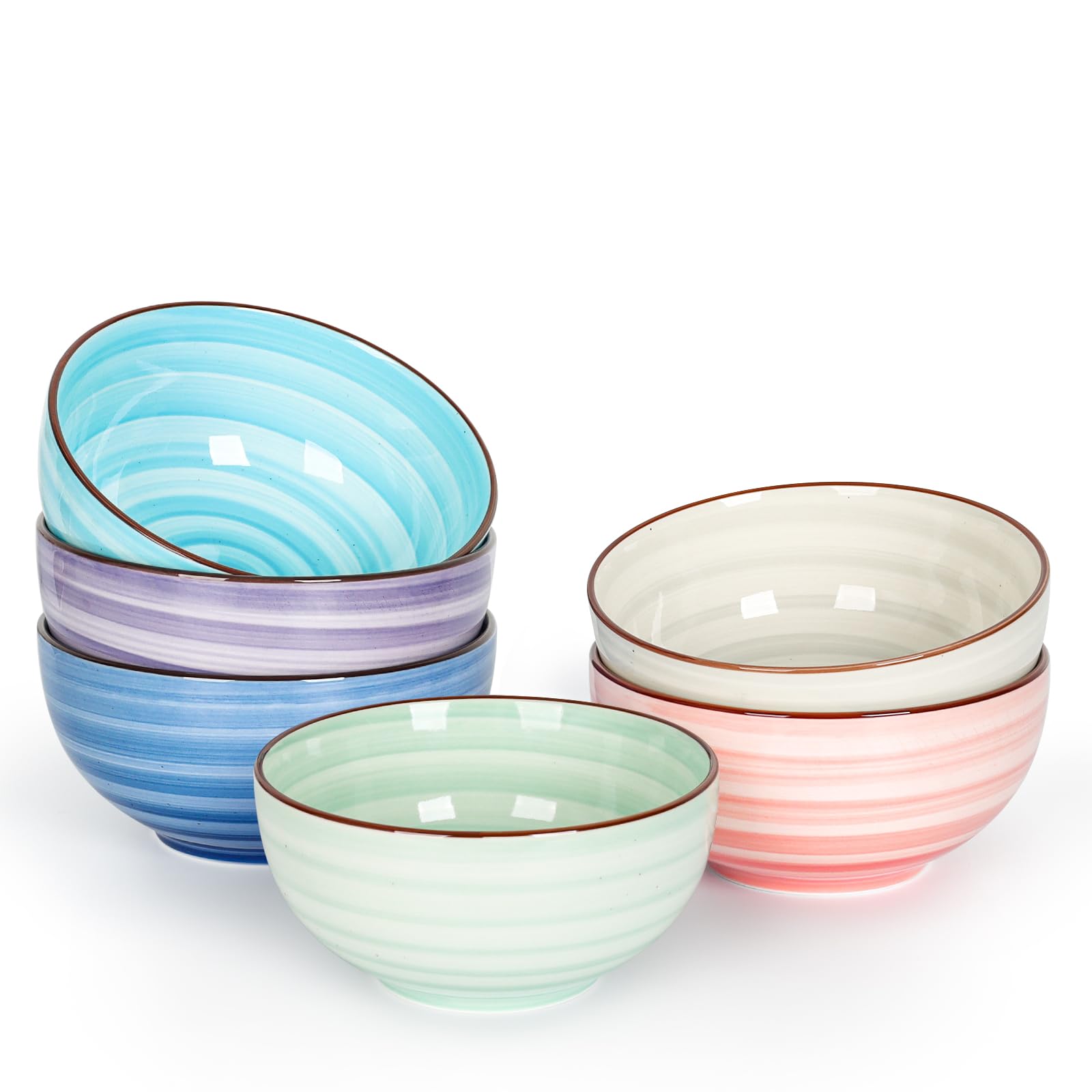K KitchenTourDessert Bowls Set of 6, 12 OZ Ceramic Cereal Bowls for Kitchen, 4.7 Inch Small Bowls for Snack, Fruit, Ice Cream - Microwave & Dishwasher Safe, Assorted Warm Colors