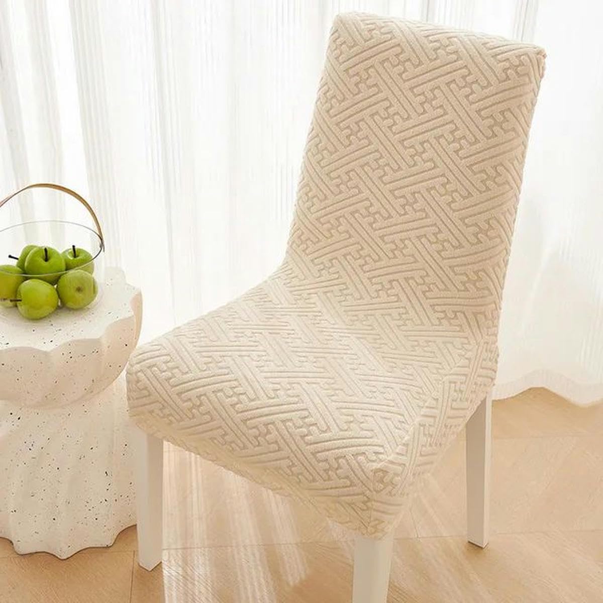 Fodera per sedia elastica con motivo a righe Fodera per sedia elasticizzata jacquard per sala da pranzo Fodera per sedia da cucina Decorazione natalizia per la casa-inizio-4 pezzi