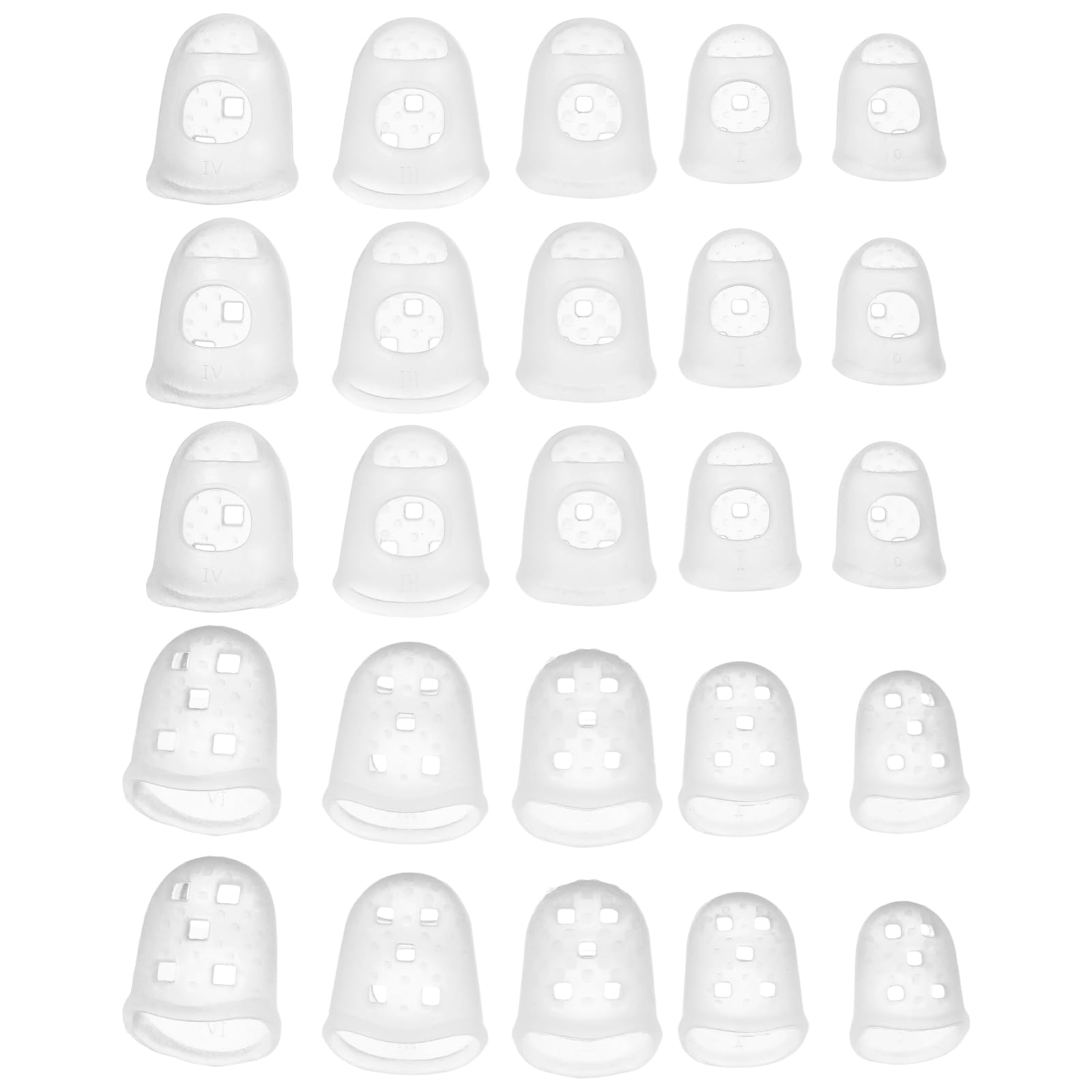 PATIKIL Rubber Finger Tips, 5 Sizes 40 Pcs Guitar Fingertip Protector Silicone Thimbles Knitting Accessories for Hand Sewing Paper Sorting Money Counting Guitar Playing, Semi-Transparent