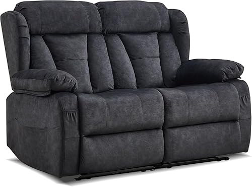 Miniatura 27 de Juego de sofá reclinable de dos plazas para sala de estar, sofá reclinable manual con prácticos bolsillos laterales para asientos de cine en casa