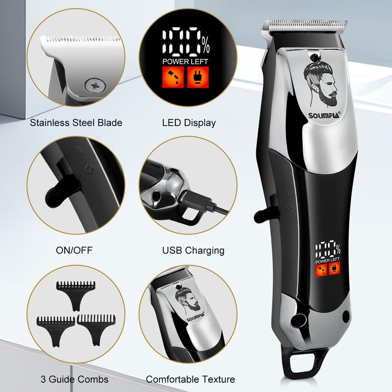 Image of SOLIMPIA HT-679 Digital Display 0mm Professional Cordless Hair Clippers Rechargeable Wireless Hair Grooming Set Beard Trimming Beard Styling Rechargeable Li-ion Battery 600mAh 120 min Runtime, Silver