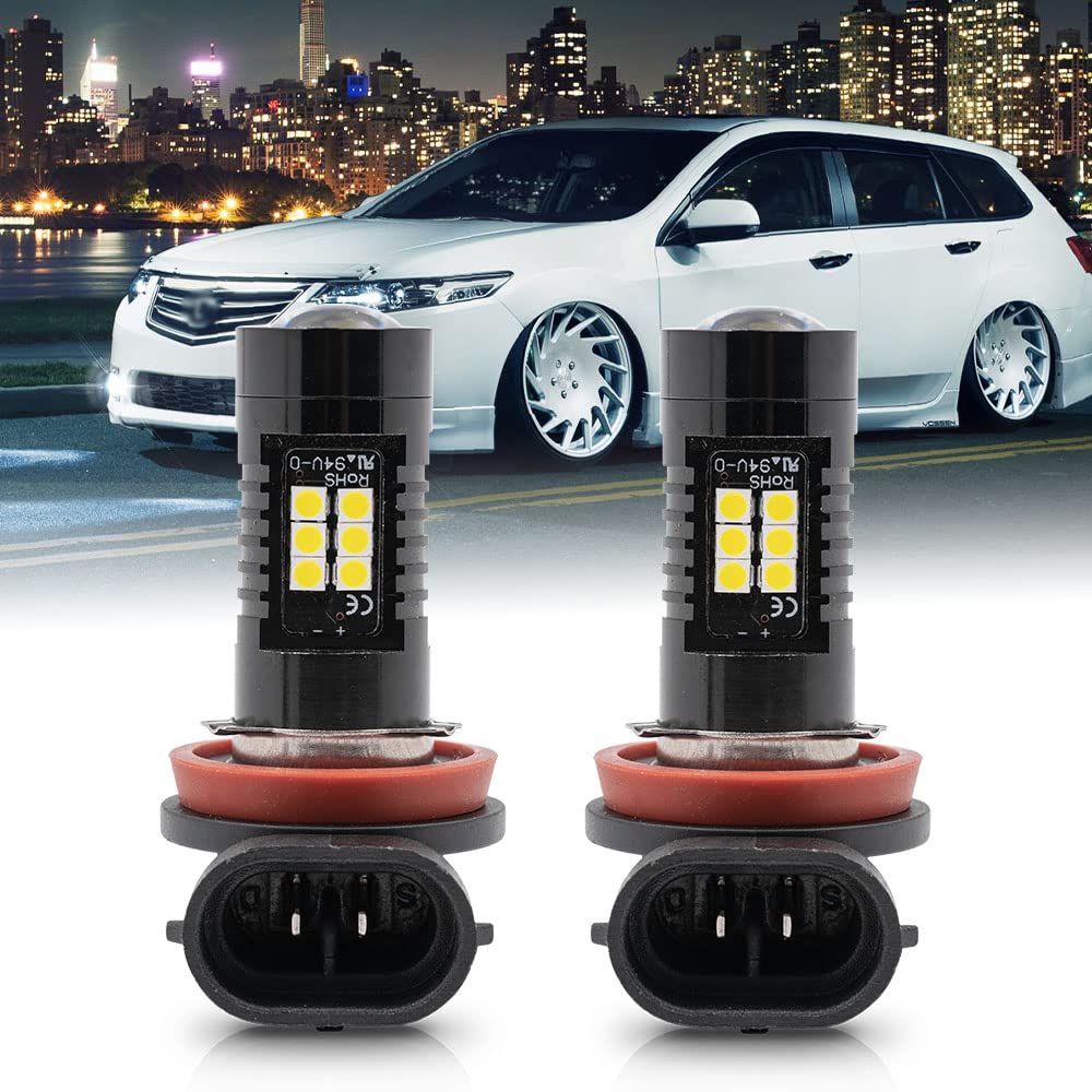 NSLUMOH8 H11 LED Fog Light Bulbs for 2010-2019 Suba'ru Forester Legacy Outback Wrx Acura ILX MDX RDX RL TL 6500 Xenon White Super Bright Fanless Mini Size H16 H8LL Led Driving Light Bulb Kit