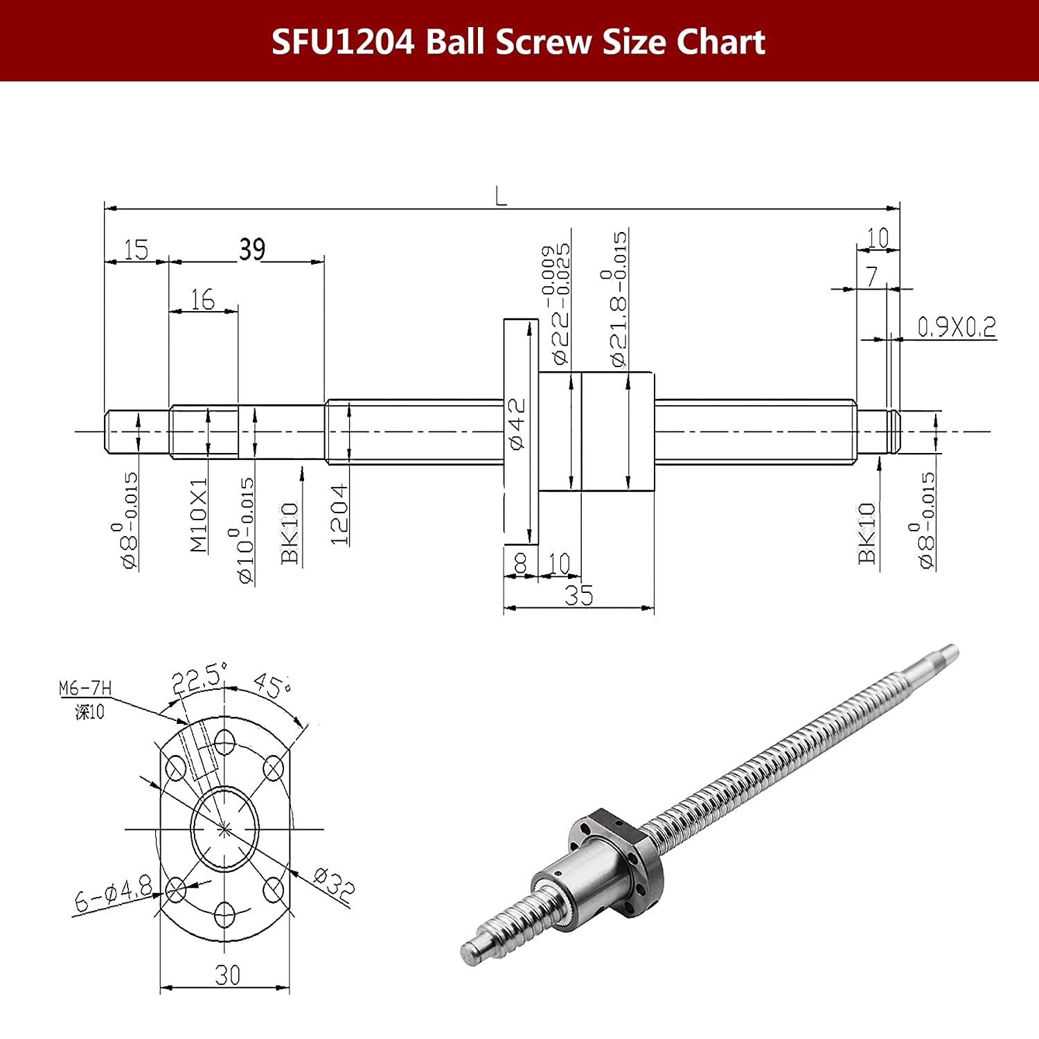 CNCMANS SFU1204 Bola Husillo Juego 250mm BK10 BF10 DSG12H CNC Grabado Máquina
