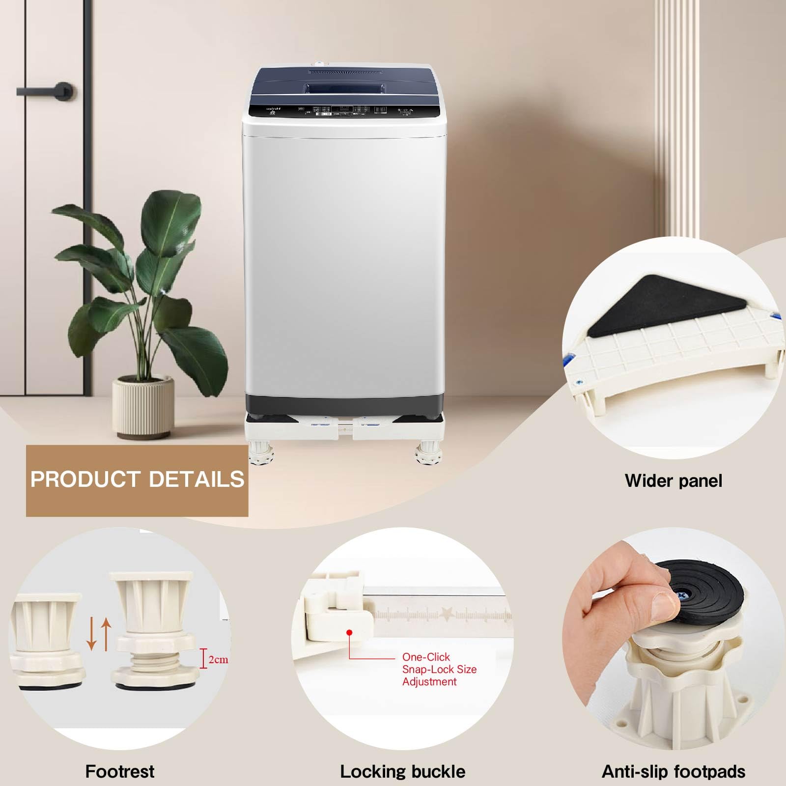 Wózek dla lalek z 4 kółkami blokującymi, regulowana mobilna podstawa do pralki, suszarki, lodówki, wysokość 9-11 cm