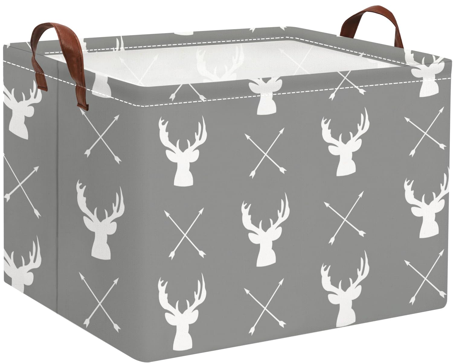 HIYAGON Baby Basket Cute Toy Bin for Boys and Girls Kids Storage Bin Organizer Box Gift Basket Empty Rectangular Deer Room Decor for Home(Grey deers)