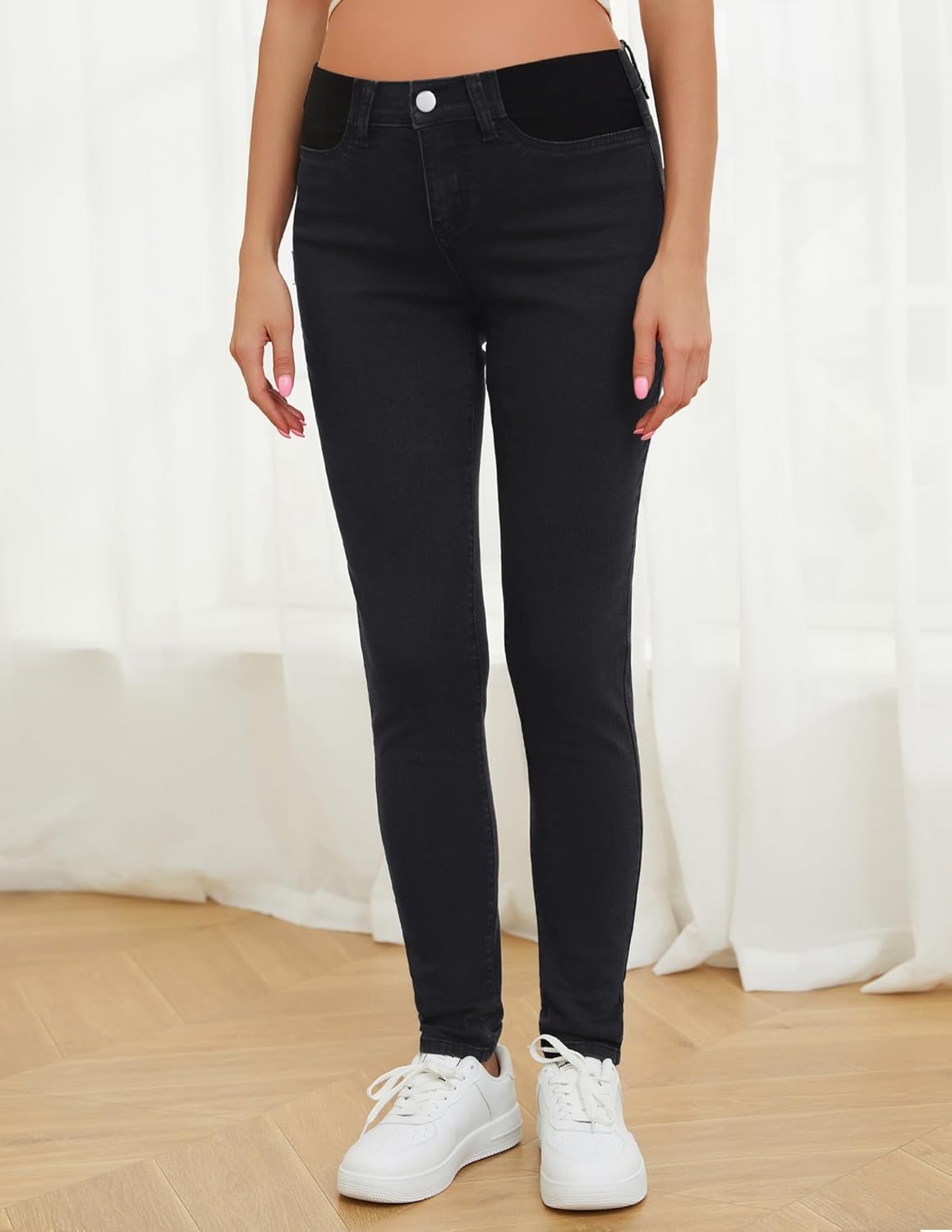 AMPOSH Women's Maternity Skinny Jeans Mid-Rise Stretchy Denim Pants for Pregnancy and Postpartum - Image 2