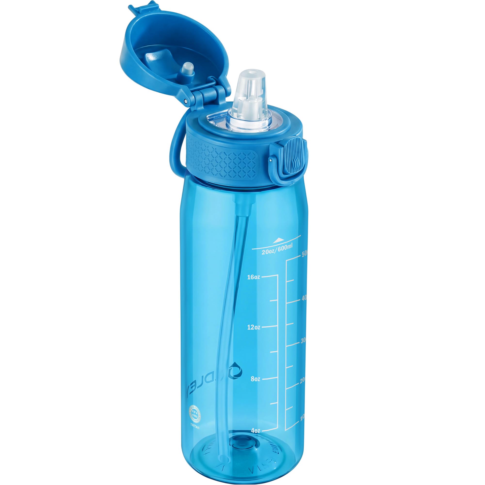 Oldley Blue 600Ml/20Oz Water Bottles With Straw Leakproof Tritan Water Bottle With Handle Bpa Free Time Marker Sports Drinking Bottle For School, Travel, Sports (Blue)