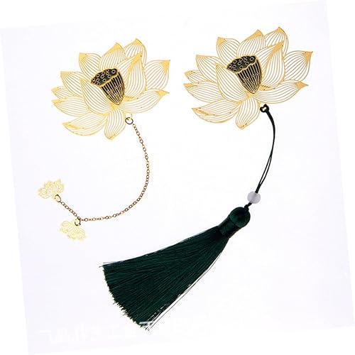 Vista 5 de Beautiful Tassel Bookmarks Creative Bookmarks Unique Bookmarks Girl Presents Metal Decor Girl Gift Lotus Flower Decor Hollow Bookmark Decorate