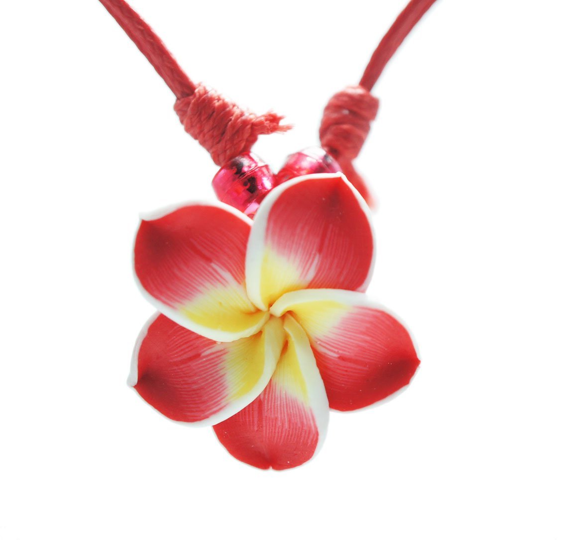 Exoticdream Hawaiian Plumeria Flower Necklace Handmade Beach Girl Reggae Jamaican Jewelry Adjustable