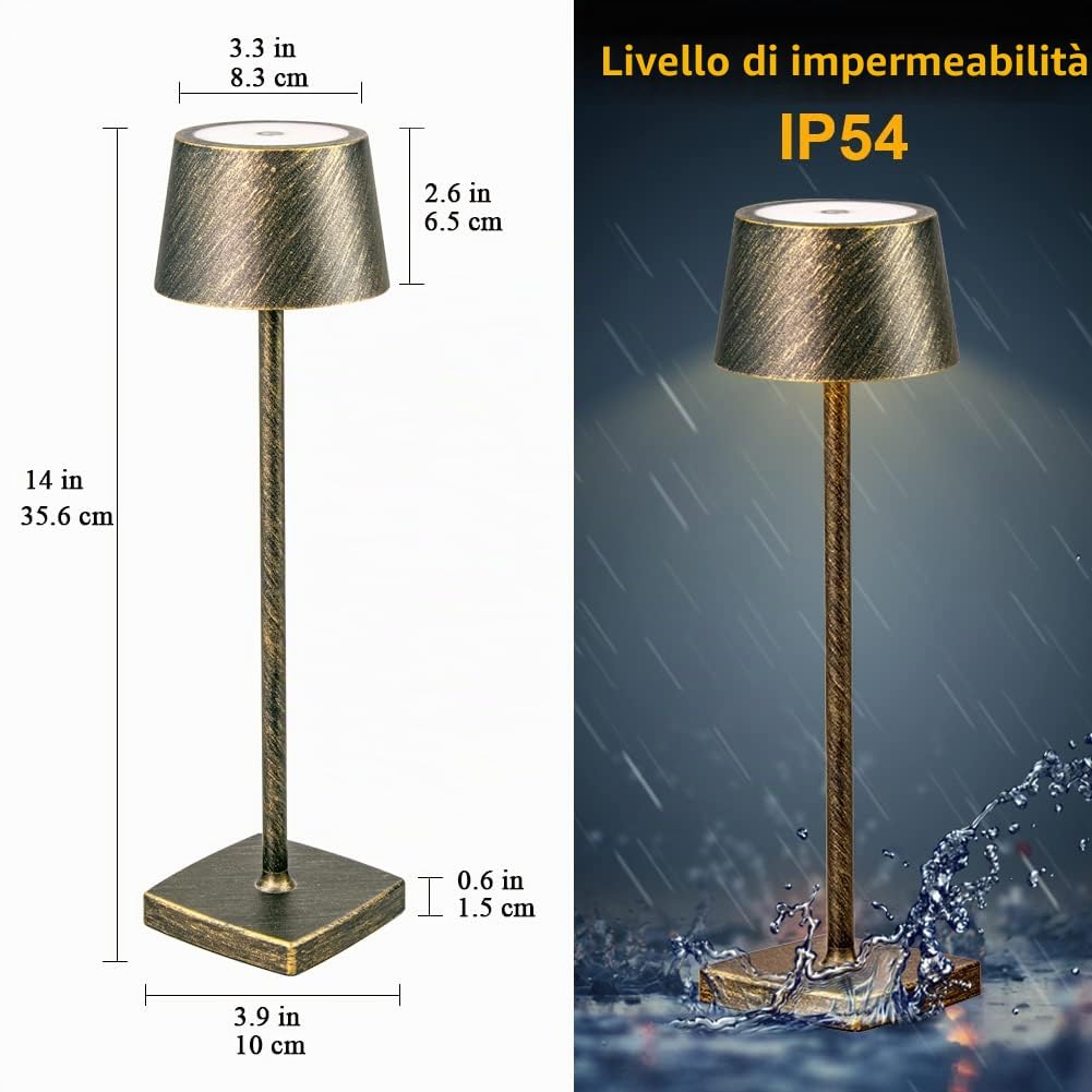 lampada da tavolo senza fili, 6000mAh lampada ristorante tavolo, IP54 Waterproof lampada da tavolo ricaricabile esterno, per Al coperto e all'aperto, Ristorante, Buffet, Sbarra, Caffetteria, Bronzo