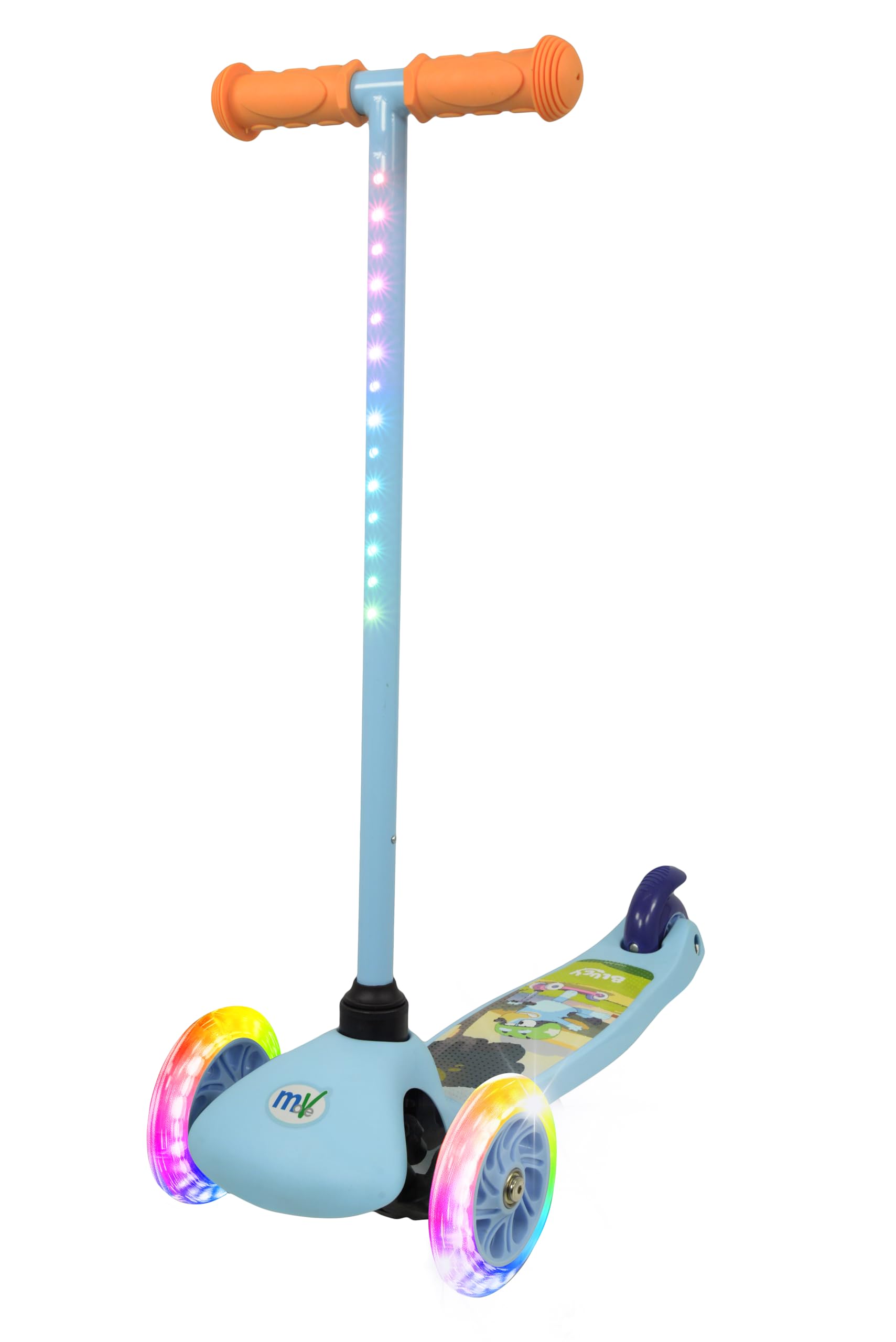 Bluey Tilt & Glo 3 Wheel Scooter with Light Up Wheels & Stem | Kids Push Tri Scooter | Tilt & Turn Steering | Ages 3+
