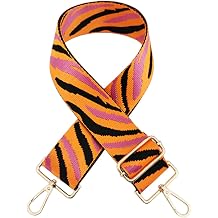 Zhiheng Zebra Pattern Adjustable Bag Strap Replacement 2inch Wide Striped Jacquard Woven Belt for Purse Shoulder Guitar Camera Bag Orange Black Rose