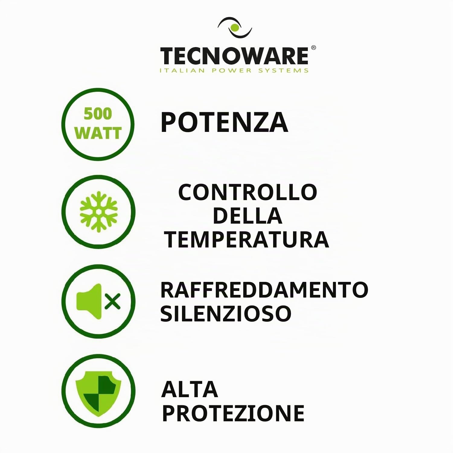 Tecnoware Alimentatore ATX Hyper Stream Bronze 500W per PC, Ventola Silenziosa 12 cm, 1 connettore 24 Poli, 1 connettore 12 V 4+4 Poli, 1 connettore 6+2 PCI-E, 2 connettori Molex, 4 connettori SATA