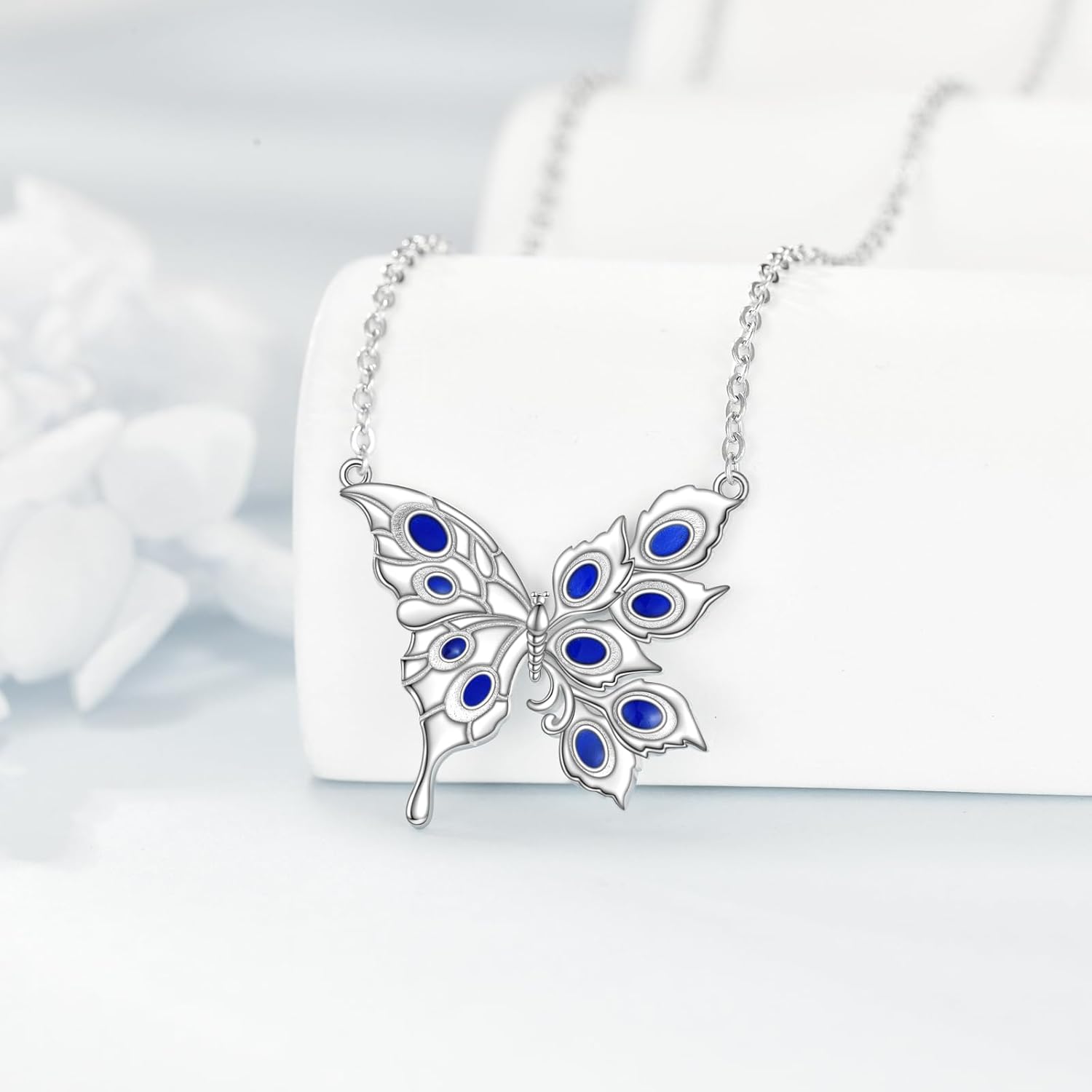 VONALA Butterfly Necklace Peacock Feathers for Women 925 Sterling Silver Pendant Necklace Vintage Western Butterfly Jewelry Birthday Gifts - Image 3